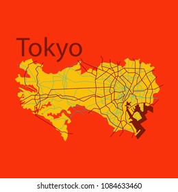 Flat Japan Tokyo - Top view map showing streets design on top