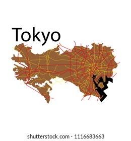 Flat Japan Tokyo - Top view map showing streets design on top
