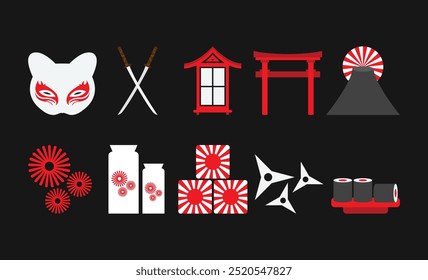 Flat Japanese Culture Illustration Set