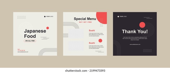 Flat Japanese restaurant social media post template