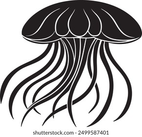 flat Jellyfish black Silhouette Vector, white background