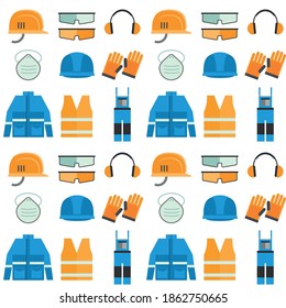 Flat job safety equipment. Vector seamless pattern.
