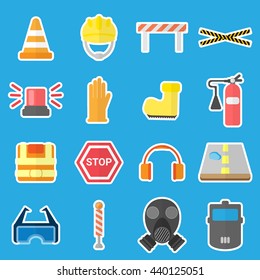 Flat job safety equipment vector icons set. Safety icon, helmet equipment