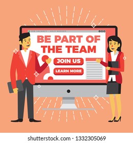 Flat job vacancy poster in red themed color, career opportunity delivered on website