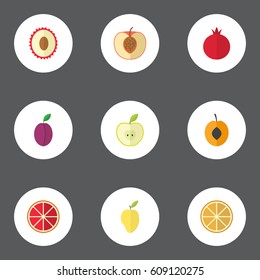 Flat Jonagold, Apricot, Nectarine And Other Vector Elements. Set Of Dessert Flat Symbols Also Includes Orange, Apricot, Grapefruit Objects.