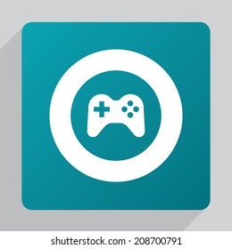 flat joystick icon, white on green background 