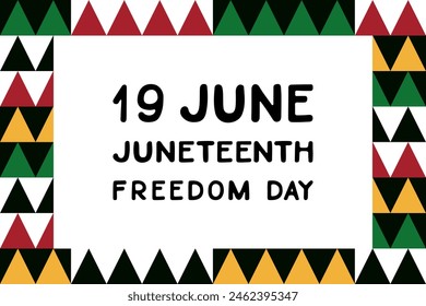 Flat Juneteenth banner template and placard with text Freedom Day. Vector flat elements in traditional African colors for social media. Isolated text on white background