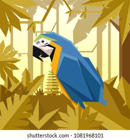 Flat jungle background with Blue-and Yellow macaw