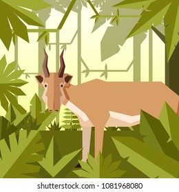 Flat jungle background with Saiga antelope