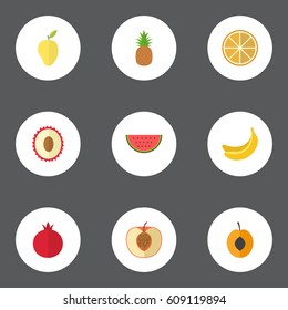 Flat Jungle Fruit, Litchi, Nectarine And Other Vector Elements. Set Of Fruit Flat Symbols Also Includes Pineapple, Banana, Melon Objects.
