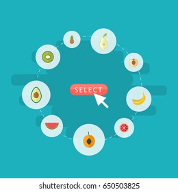 Flat Jungle Fruit, Peach, Ananas And Other Vector Elements. Set Of Dessert Flat Symbols Also Includes Avocado, Grapefruit, Exotic Objects.