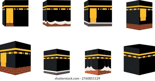 The flat Kaaba illustration design features a simple and clean depiction of the Kaaba, reflecting spiritual significance with a modern minimalist style.

