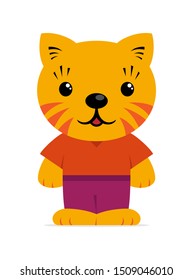 Flat kawaii cat character for print design. Cute mascot funny cartoon character. Vector illustration