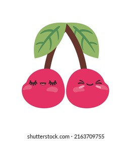 Flat Kawaii Cherry Design Over White