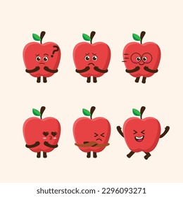 Flat Kawaii Cute Apple Mascot Character Illustration Set