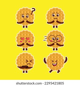 Flat Kawaii Cute Apple Pie Mascot Character Set Collection