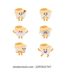 Flat Kawaii Cute Cheese Souffle Mascot Character Set Collection