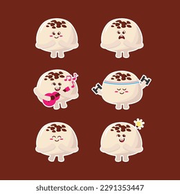 Flat Kawaii Cute Chocolate Cake Truffles Mascot Character Expression Set
