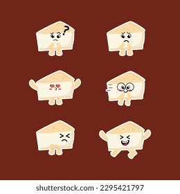 Flat Kawaii Cute Coconut Cream Pie Mascot Character Set Collection