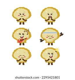 Flat Kawaii Cute Coquilles Saint Jacques Mascot Character Set Collection