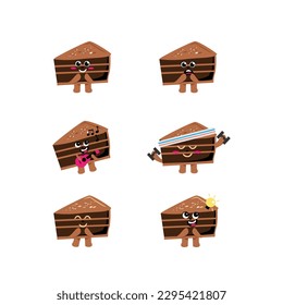 Flat Kawaii Cute Devil's Food Cake Mascot Character Set Collection