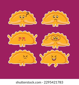 Flat Kawaii Cute Empanada Mascot Character Set Collection