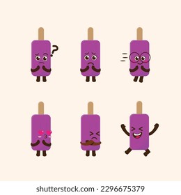 Juego de ilustraciones de caracter de mascota Kawaii Cute de uva Popslice plana