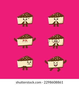 Flat Kawaii Cute Hazelnut Cake Mascot Character Illustration Set