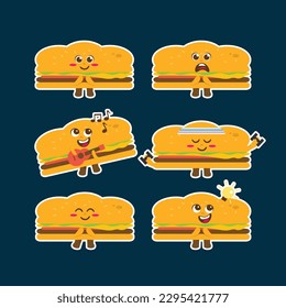 Flat Kawaii Cute Hoagie Mascot Character Set Collection