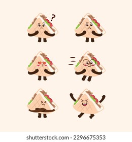 Flat Kawaii Cute Italian Beef Sandwich Mascot Character Illustration Set