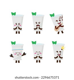 Flat Kawaii Cute Mint Julep Mascot Character Illustration Set