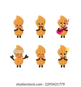 Flat Kawaii Cute Peanut Mascot Character Set Collection