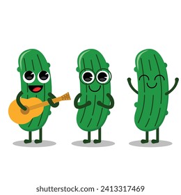 Flat Kawaii Cute Pickle Mascot Character Expression Set. Flat Vector Illustration.