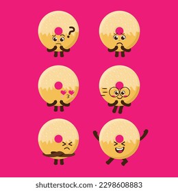 Flat Kawaii Cute Sugar Mascot Character Illustration Set