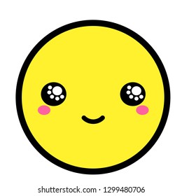 Flat kawaii emoji face. Cute funny cartoon character. Simple line art expressions web icon. Emoticon sticker. Vector graphic illustration.