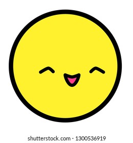 Flat kawaii emoji face. Cute funny cartoon character. Simple line art expressions web icon. Emoticon sticker. Vector graphic illustration.