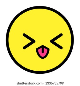 Flat kawaii emoji face. Cute funny cartoon character. Simple line art expressions web icon. Emoticon sticker. Vector graphic illustration.
