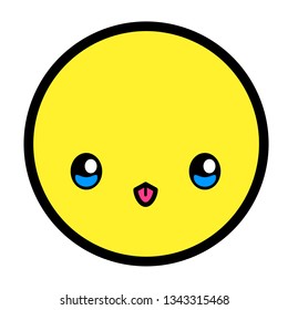 Flat kawaii emoji face. Cute funny cartoon character. Simple line art expressions web icon. Emoticon sticker. Vector graphic illustration.