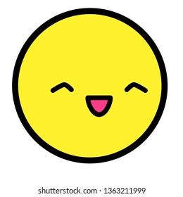 Flat kawaii emoji face. Cute funny cartoon character. Simple line art expressions web icon. Emoticon sticker. Vector graphic illustration.