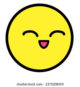 Flat kawaii emoji face. Cute funny cartoon character. Simple line art expressions web icon. Emoticon sticker. Vector graphic illustration.