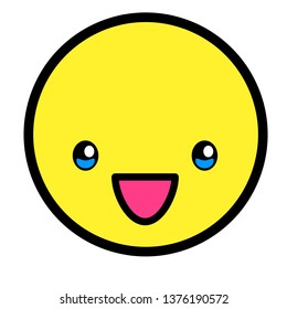 Flat kawaii emoji face. Cute funny cartoon character. Simple line art expressions web icon. Emoticon sticker. Vector graphic illustration.