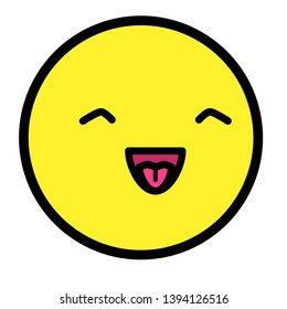 Flat kawaii emoji face. Cute funny cartoon character. Simple line art expressions web icon. Emoticon sticker. Vector graphic illustration.