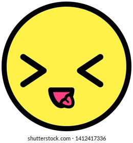 Flat kawaii emoji face. Cute funny cartoon character. Simple line art expressions web icon. Emoticon sticker. Vector graphic illustration.