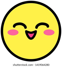 Flat kawaii emoji face. Cute funny cartoon character. Simple line art expressions web icon. Emoticon sticker. Vector graphic illustration.