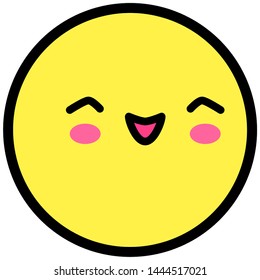Flat kawaii emoji face. Cute funny cartoon character. Simple line art expressions web icon. Emoticon sticker. Vector graphic illustration.