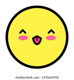 Flat kawaii emoji face. Cute funny cartoon character. Simple line art expressions web icon. Emoticon sticker. Vector graphic illustration.