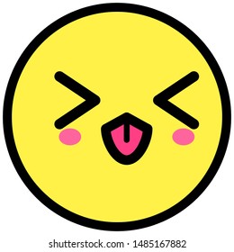 Flat kawaii emoji face. Cute funny cartoon character. Simple line art expressions web icon. Emoticon sticker. Vector graphic illustration.