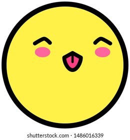 Flat kawaii emoji face. Cute funny cartoon character. Simple line art expressions web icon. Emoticon sticker. Vector graphic illustration.