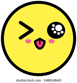 Flat kawaii emoji face. Cute funny cartoon character. Simple line art expressions web icon. Emoticon sticker. Vector graphic illustration.