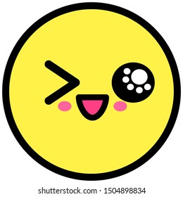 Flat kawaii emoji face. Cute funny cartoon character. Simple line art expressions web icon. Emoticon sticker. Vector graphic illustration.